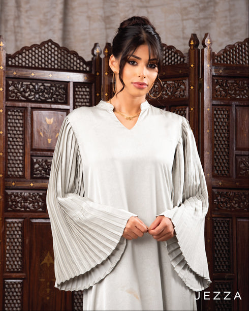 Ethereal Elegance: Pleated Sleeve Crush Satin Dress 60492